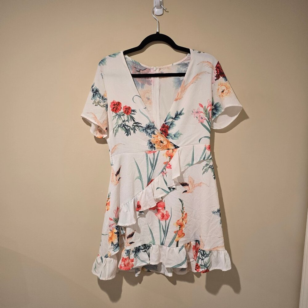 White Floral Summer Dress Large L